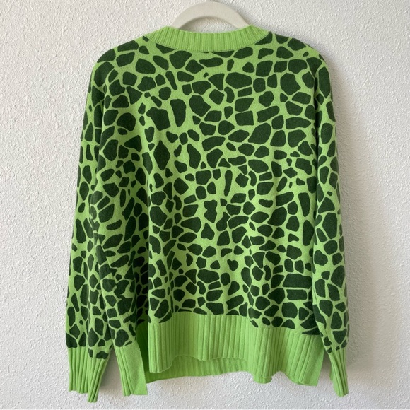 Pure Amici 100% Cashmere Kiwi Crew Animal Print Sweater One Size Colorful Luxury - Picture 2 of 6